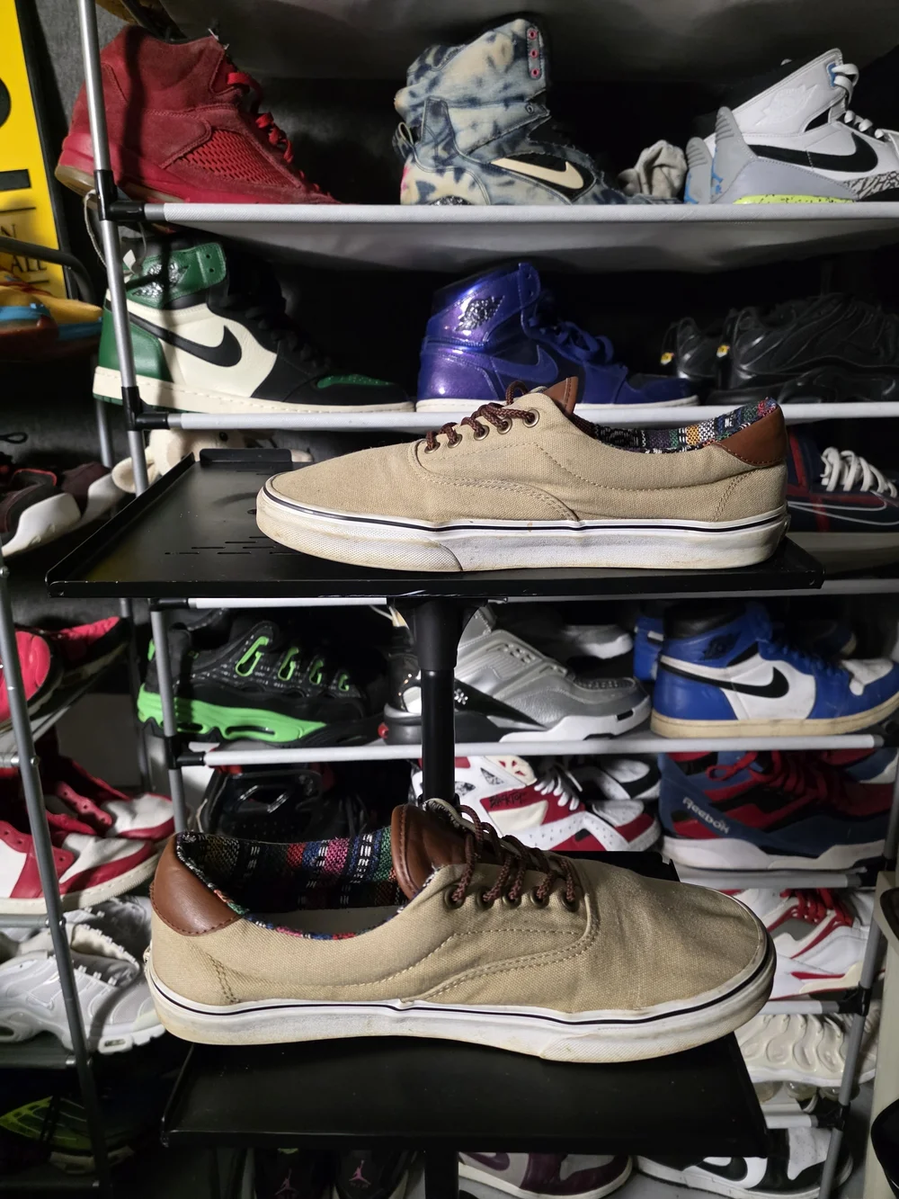 🔥 Vans Men Woven Beige Canvas Low-Top Slip-Ons with Brown Size 12  Accents